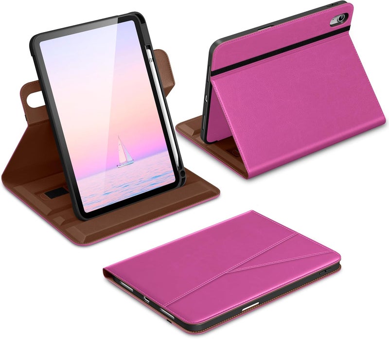 DTTO for iPad A16 Case, iPad 11th / 10th Generation Case (2025/2022), 360 Degree Rotating Premium Leather Folio Stand Cover with Pencil Holder, Rose Red - Image 1